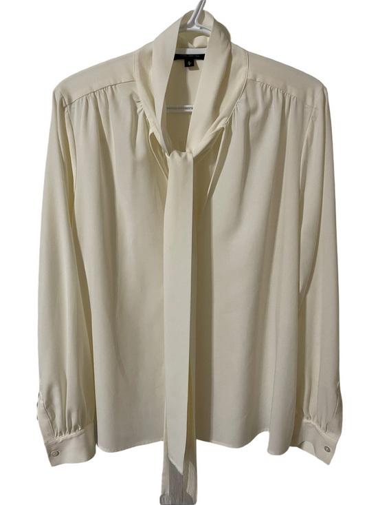 Pink Tartan Tops - Pink Tartan Cream  Blouse With Tie Size Large
